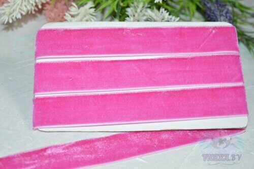 Лента бархатная 25 мм, цв.ярко-розовый