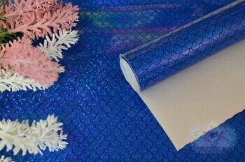 Кожзам декоративный Чешуя (ламинация), цв. синий, 20*30 см