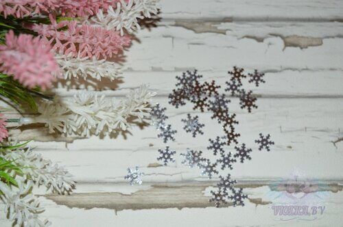 Пайетки-снежинки, 14 мм, цв. серебро
