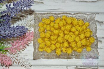 Помпоны с люрексом, 10 мм, цв. жёлтый