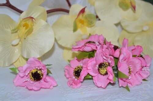 Цветы "Мак" на веточке, цв. розовый, 4,5 см