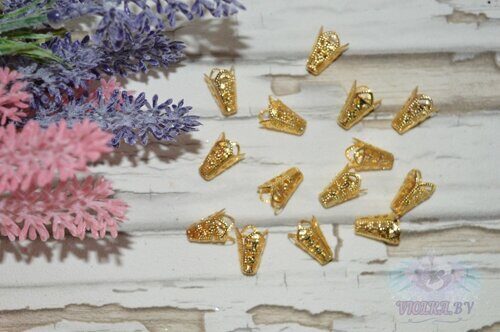 Шапочки для бусин "Конус", 16*10 мм, цв. золото