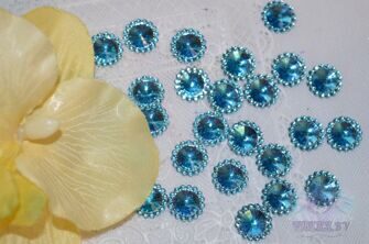 Стразы-декор "Цветок" 12 мм цв.  голубой