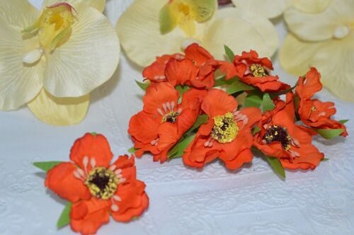 Цветы "Мак" на веточке, цв. оранжевый, 4,5 см