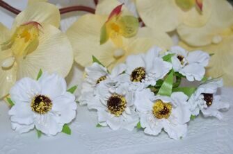 Цветы "Мак" на веточке, цв. белый, 4,5 см