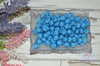 Помпоны с люрексом, 10 мм, цв. голубой