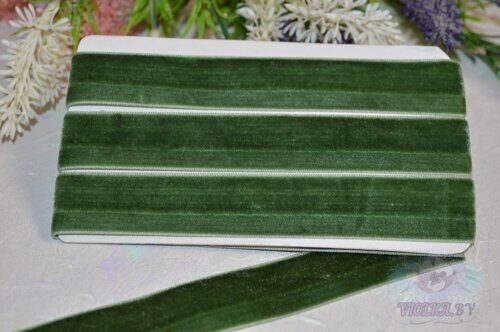 Лента бархатная 25 мм, цв.серо-зеленый