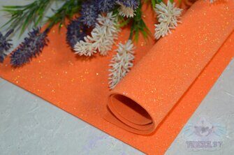 Фоамиран глиттерный перламутровый 2 мм, цв. оранжевый неон