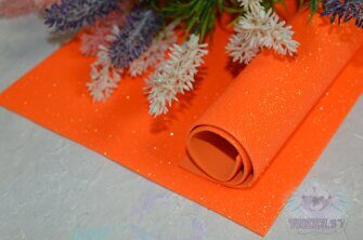 Фоамиран глиттерный перламутровый 2 мм, цв. ярко-оранжевый