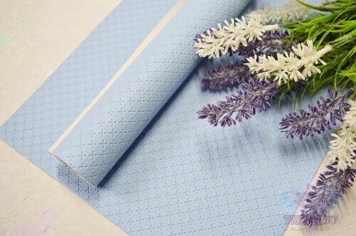 Кожзам текстурный "Плюсики" 20*30 см, цв. светло-голубой