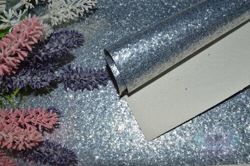 Кожзам декоративный Блёстки (ламинация), цв. серебро, 20*30 см