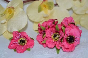 Цветы "Мак" на веточке, цв. малиновый, 4,5 см