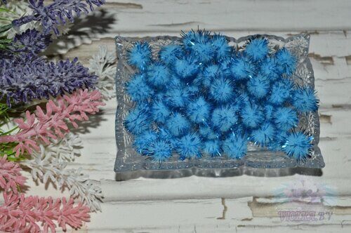 Помпоны с люрексом, 15 мм, цв. голубой