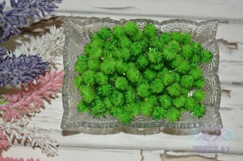 Помпоны с люрексом, 10 мм, цв. салатовый