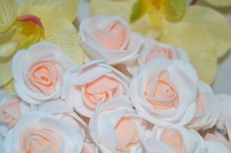 Роза двухцветная 3 см, цв. белый светло-персиковый